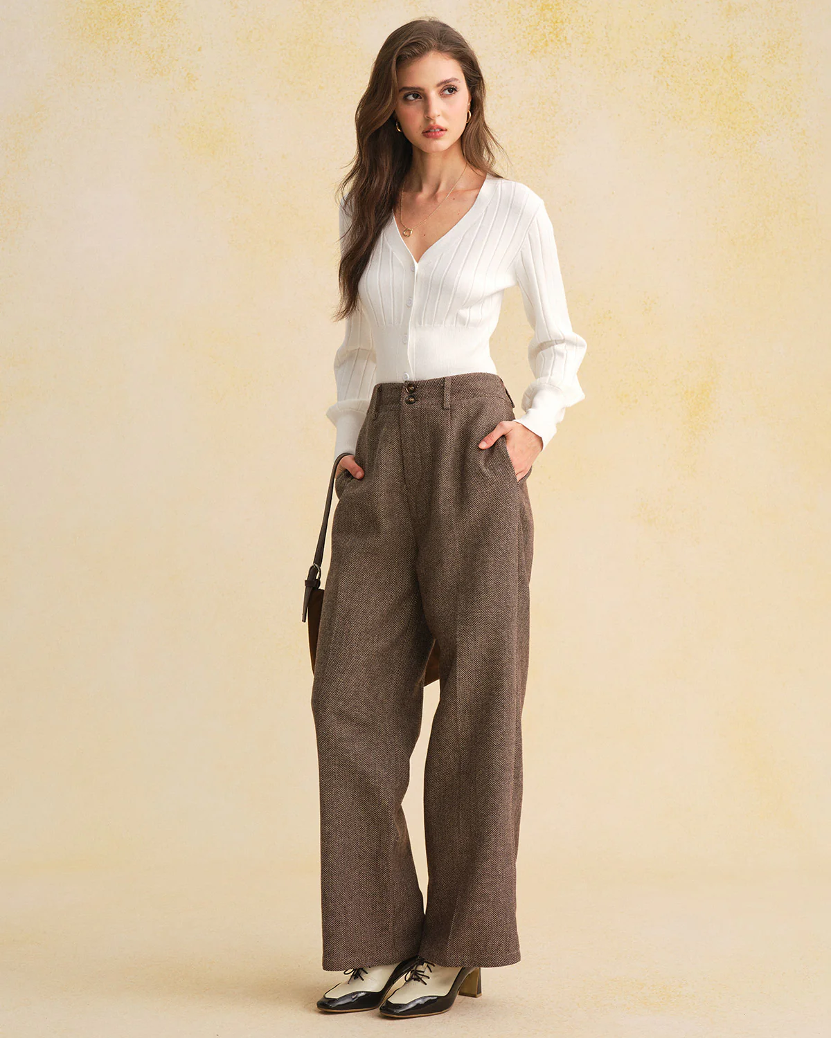 White V Neck Slim Knit Cardigan