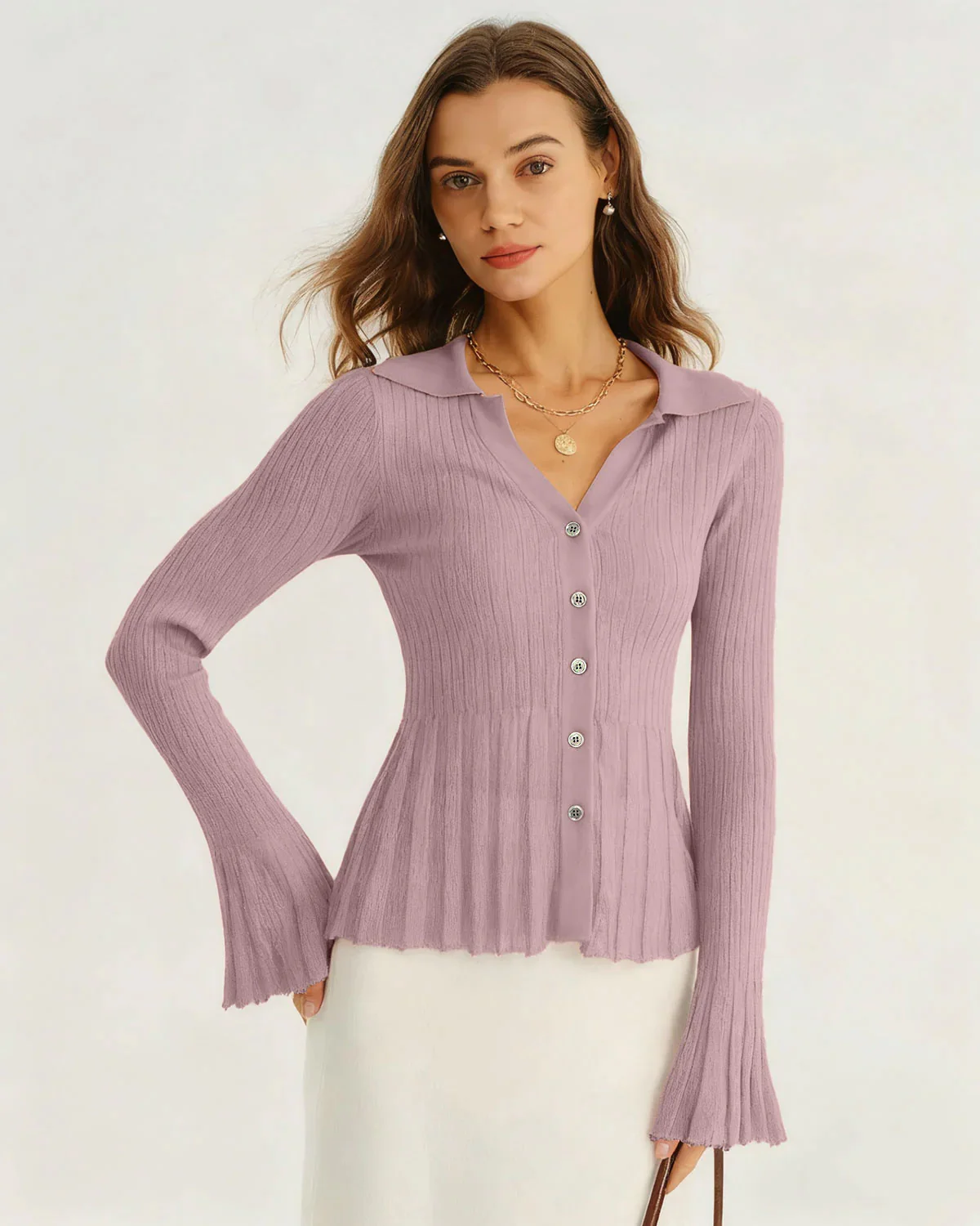 Purple Bell Sleeve Knit Cardigan
