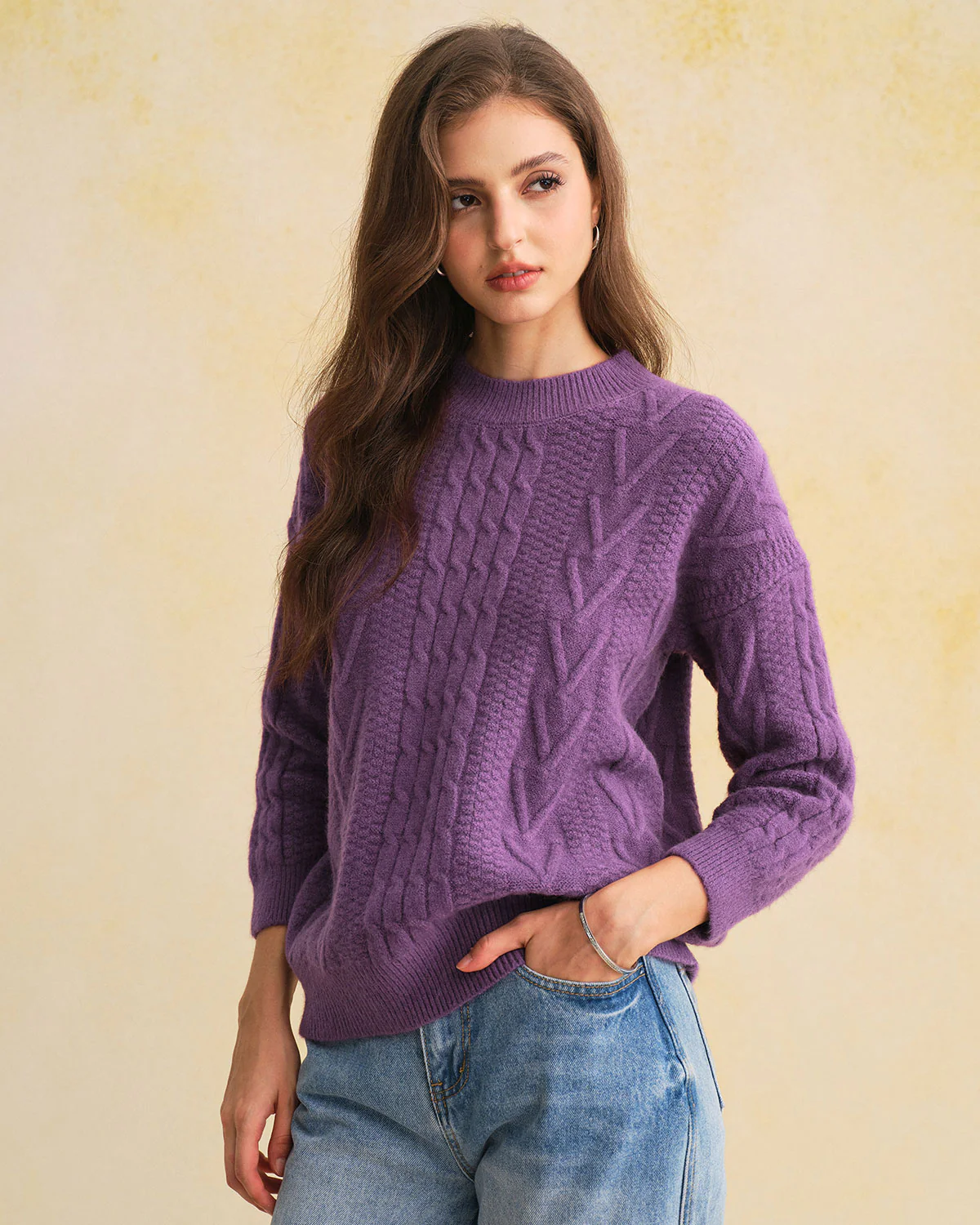 Purple Round Neck Loose Sweater