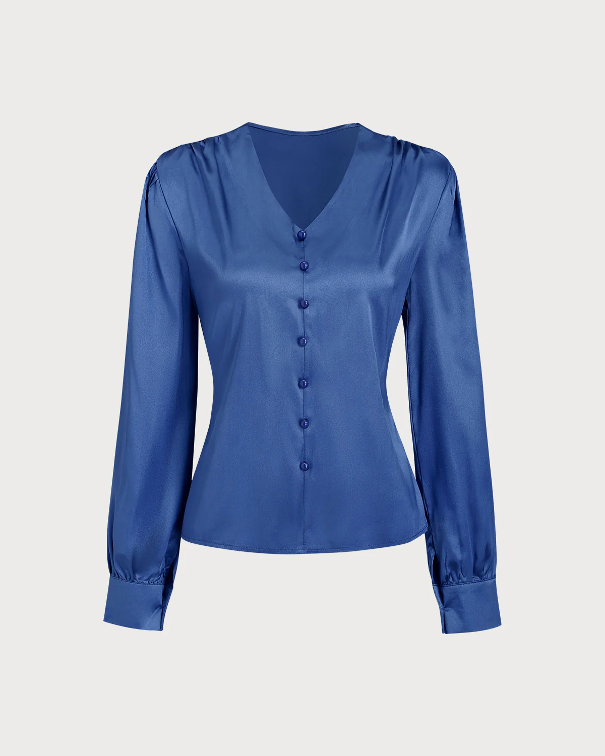 Blue Satin V Neck Loose Shirt
