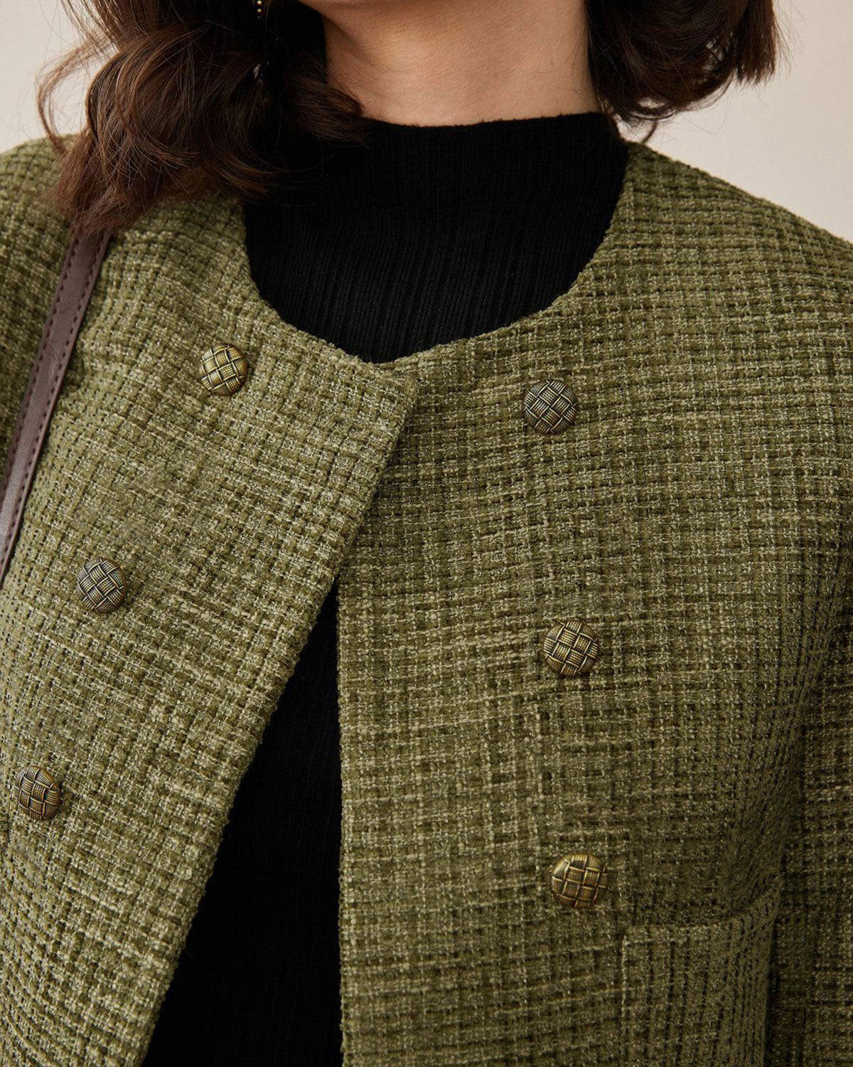 Green Plaid Button Jacket
