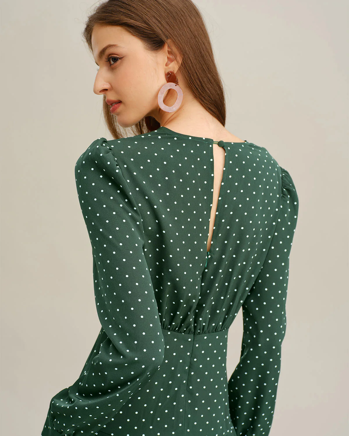 Green Polka Dot A-Line Midi Dress