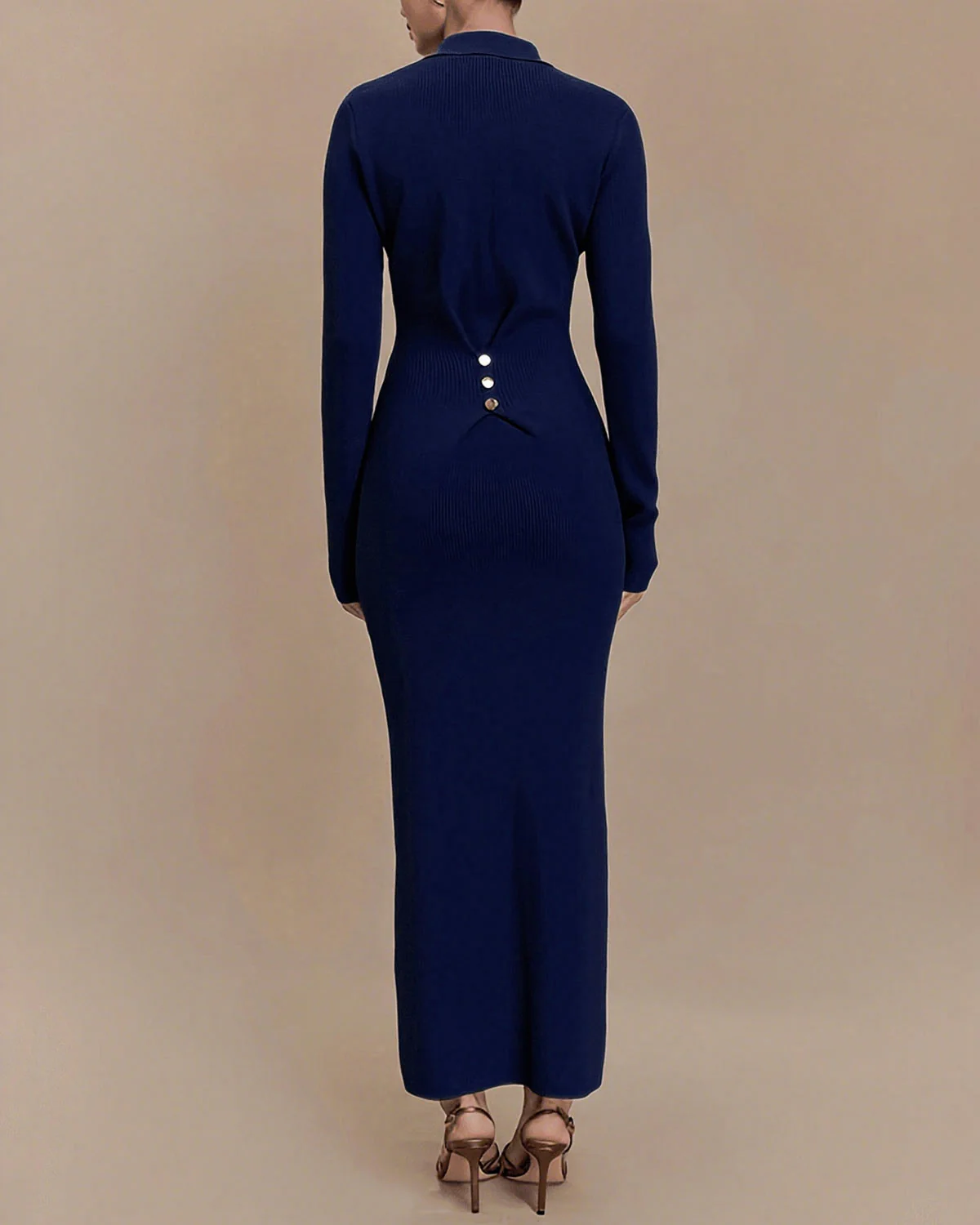 Blue A-Line Button Sweater Dress