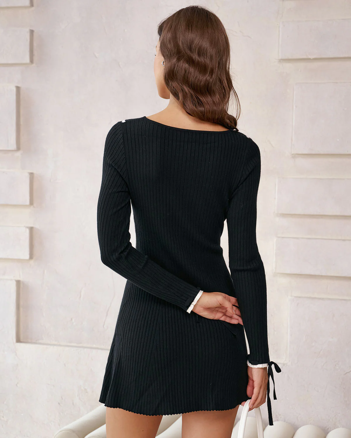 Black Contrasting Sweater Mini Dress