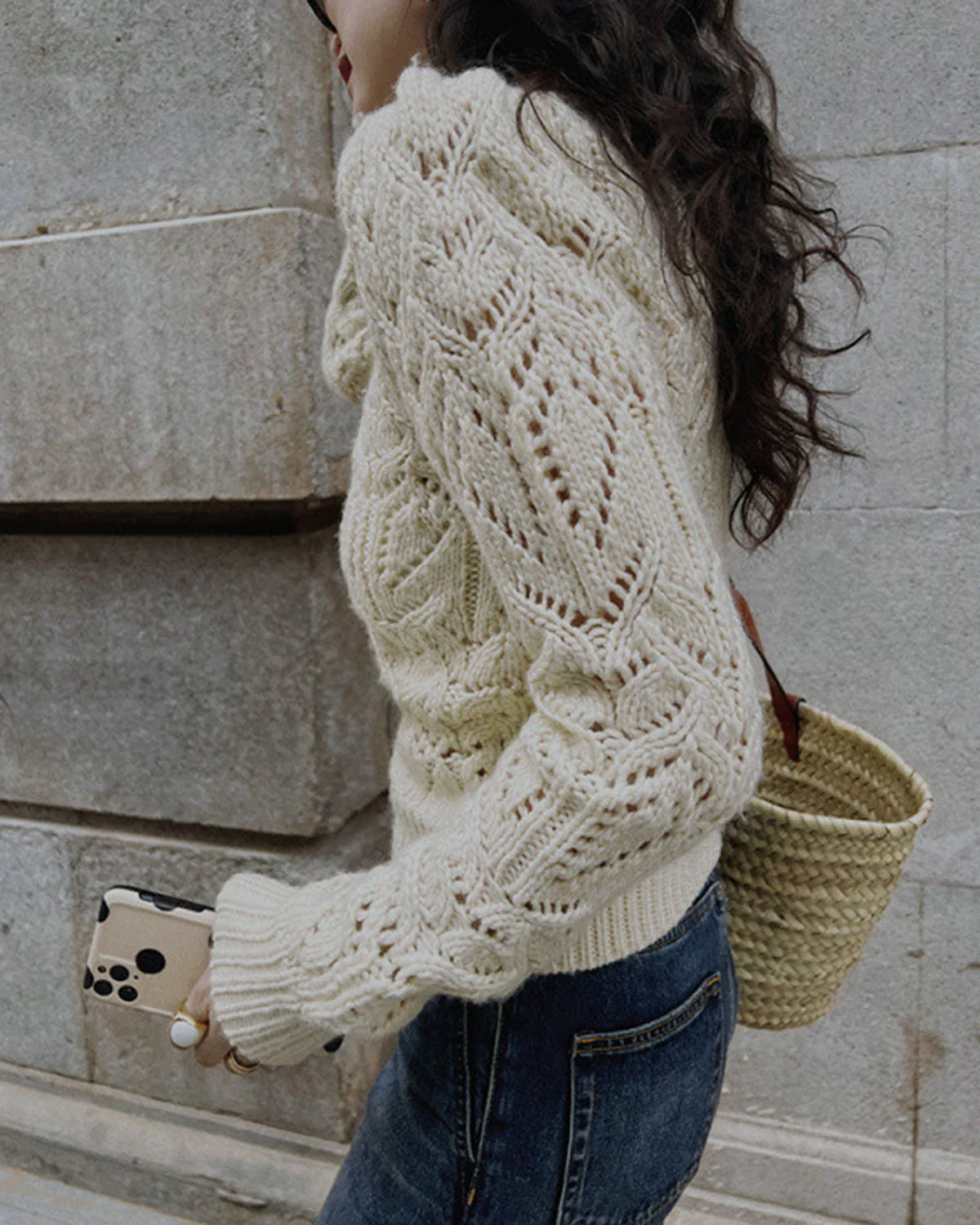 White Round Neck Cut Out Sweater