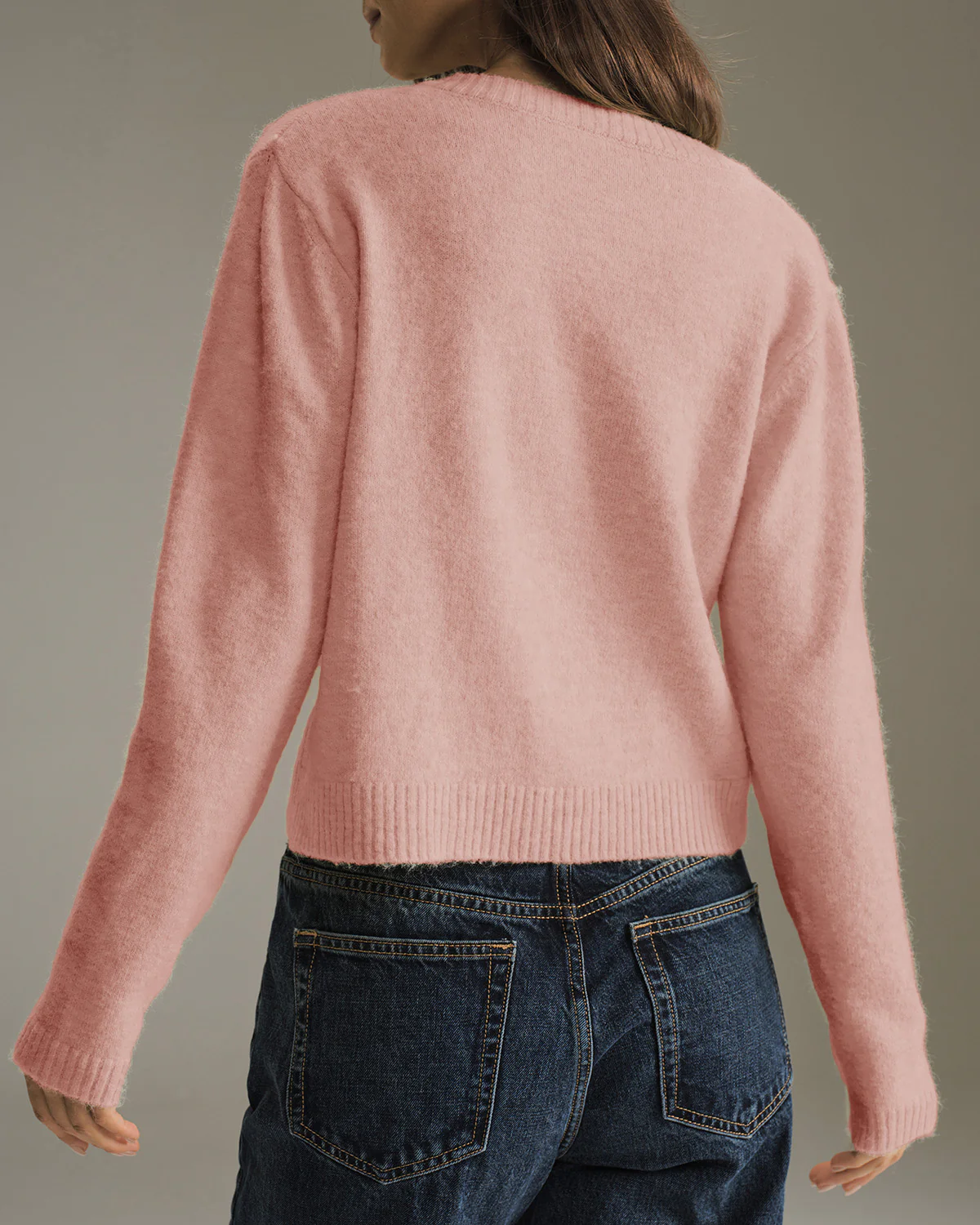 Pink Round Neck Knit Cardigan