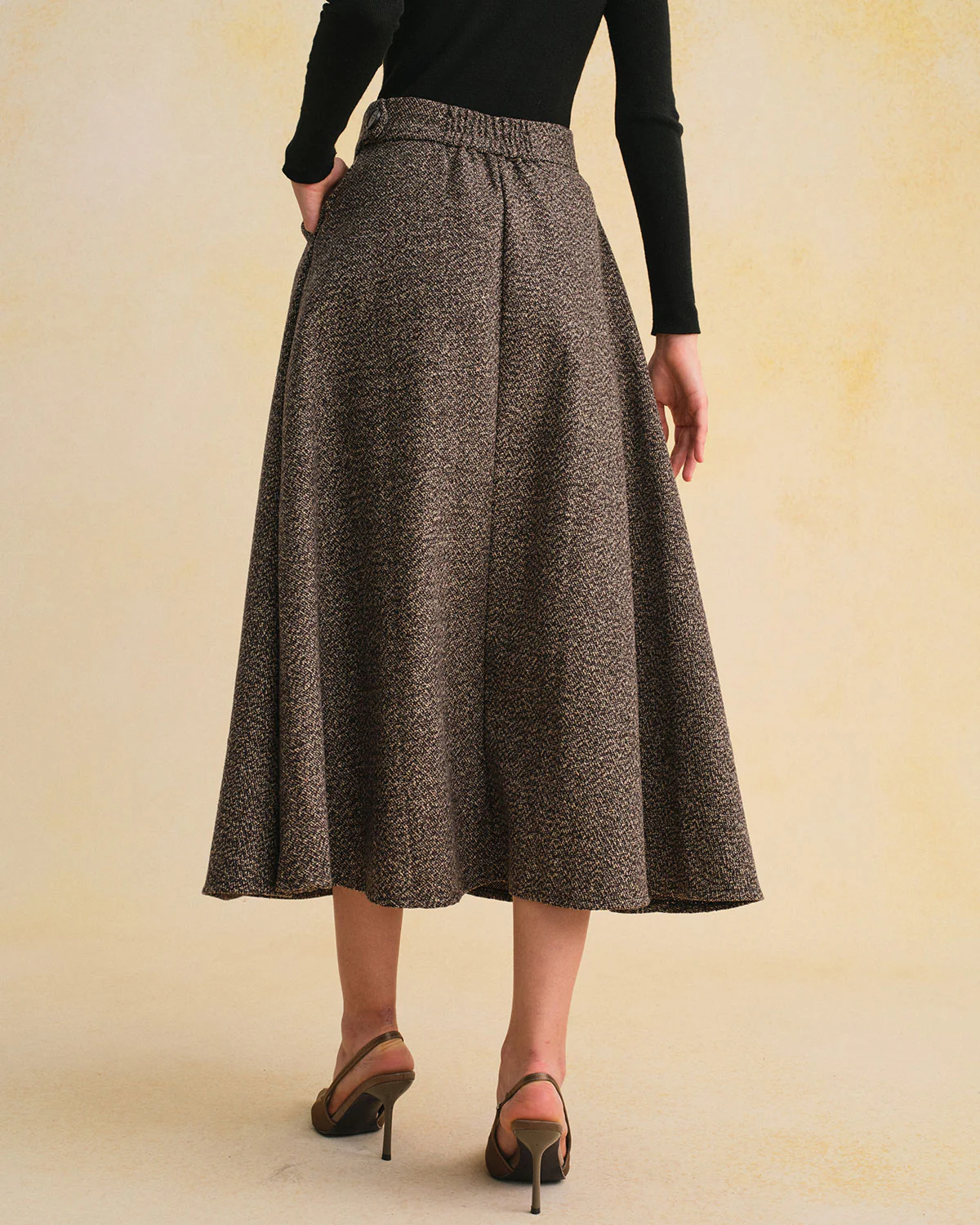 Grey A-Line Zipper Midi Skirt
