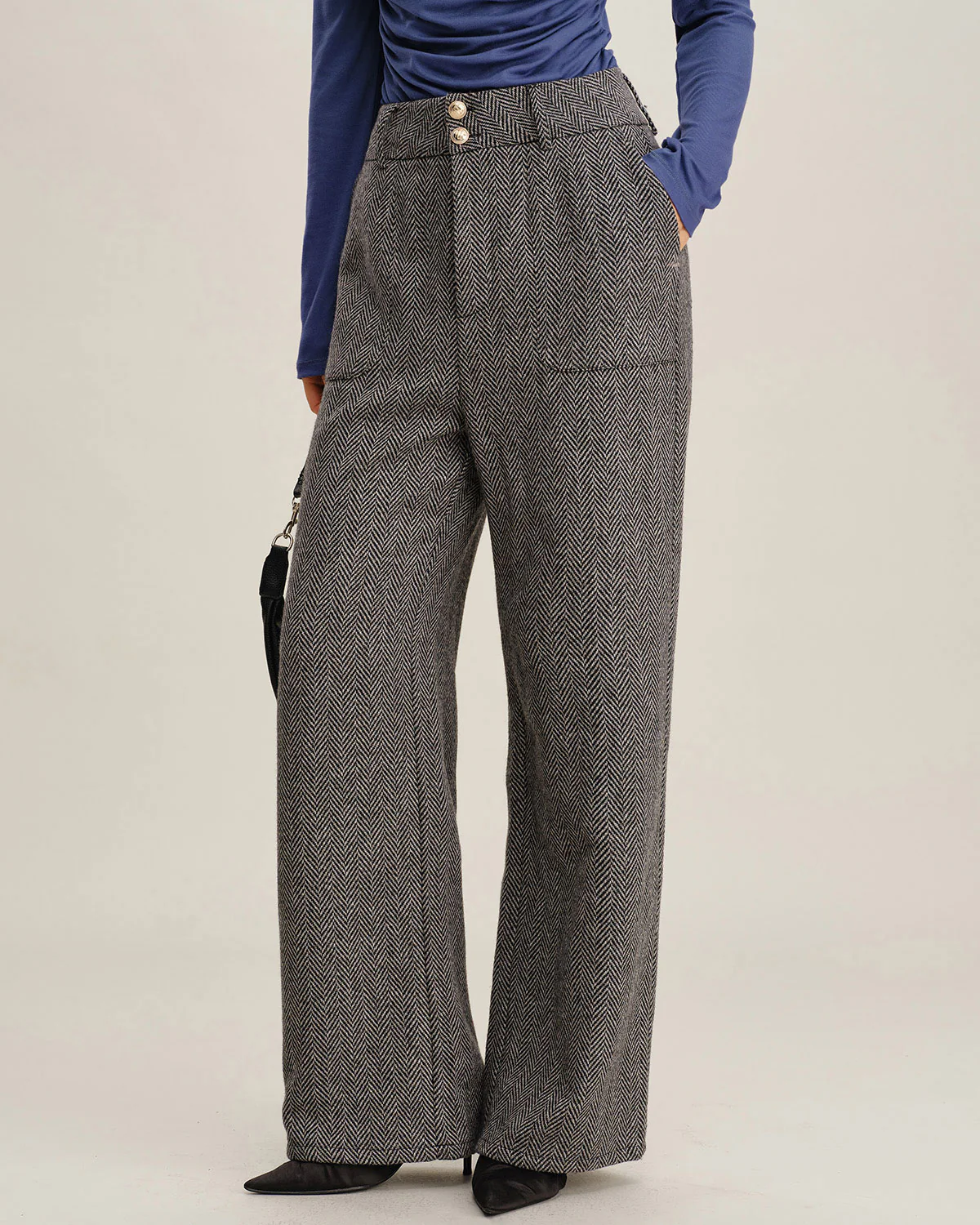 Grey Tweed Straight Pants