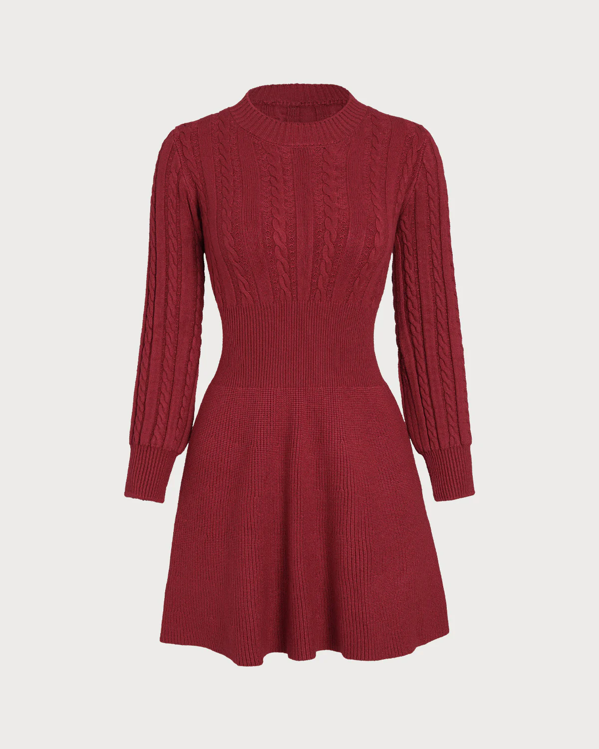 Wine Red Round Neck A-Line Sweater Dress