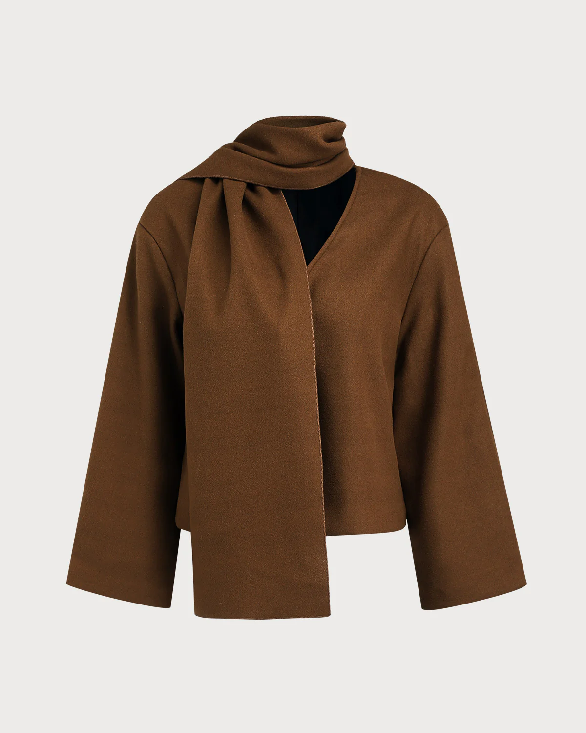 Coffee V Neck Casual Coat