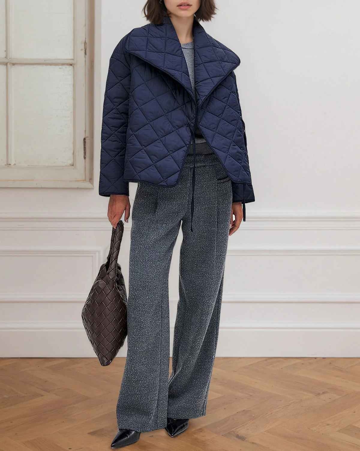 Blue Loose Drawstring Jacket