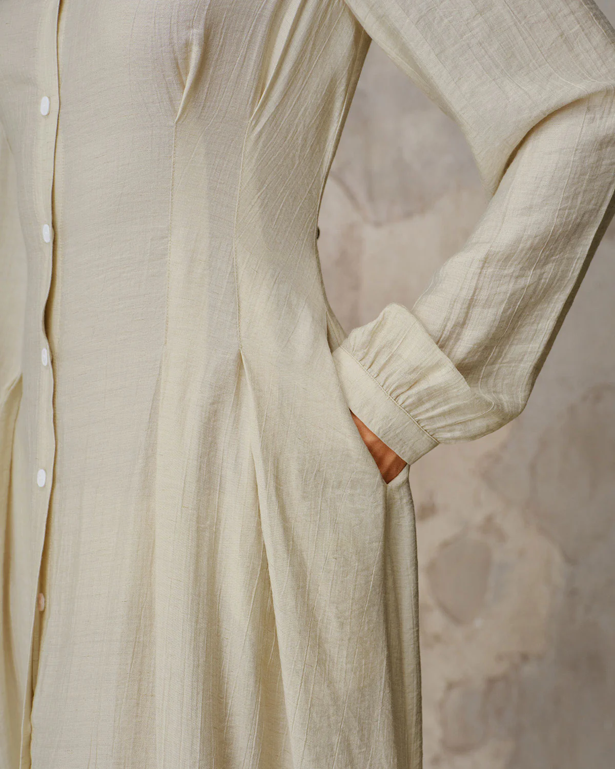 Apricot A-Line Button Midi Dress