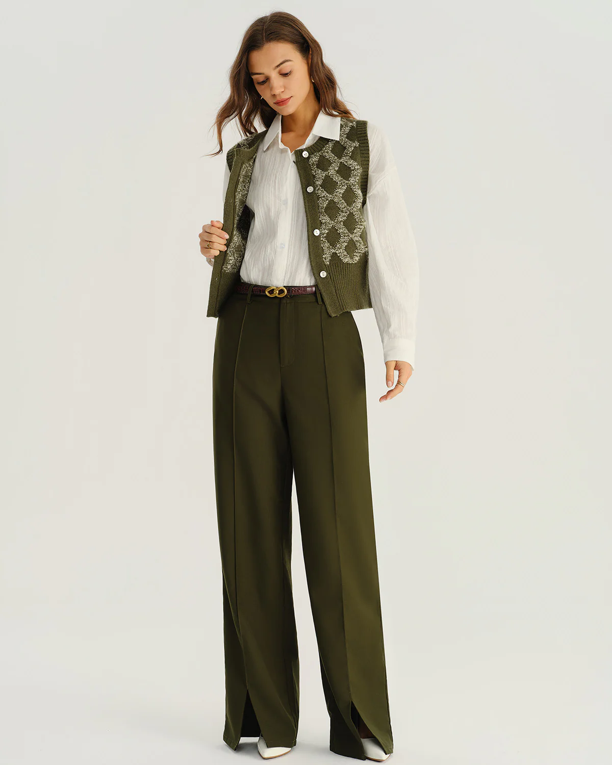 Green Natural Waisted Pocket Straight Pants