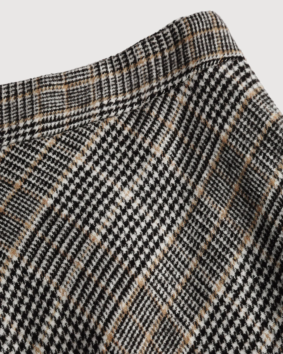 Coffee Plaid A-Line Midi Skirt