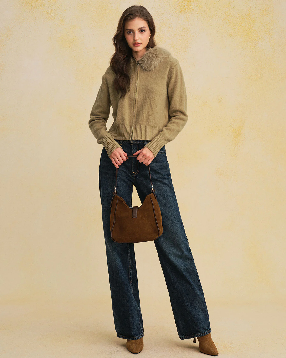 Khaki Hooded Knit Cardigan