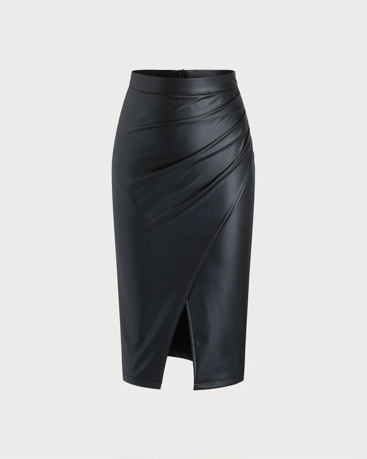 Black Straight Leather Midi Skirt