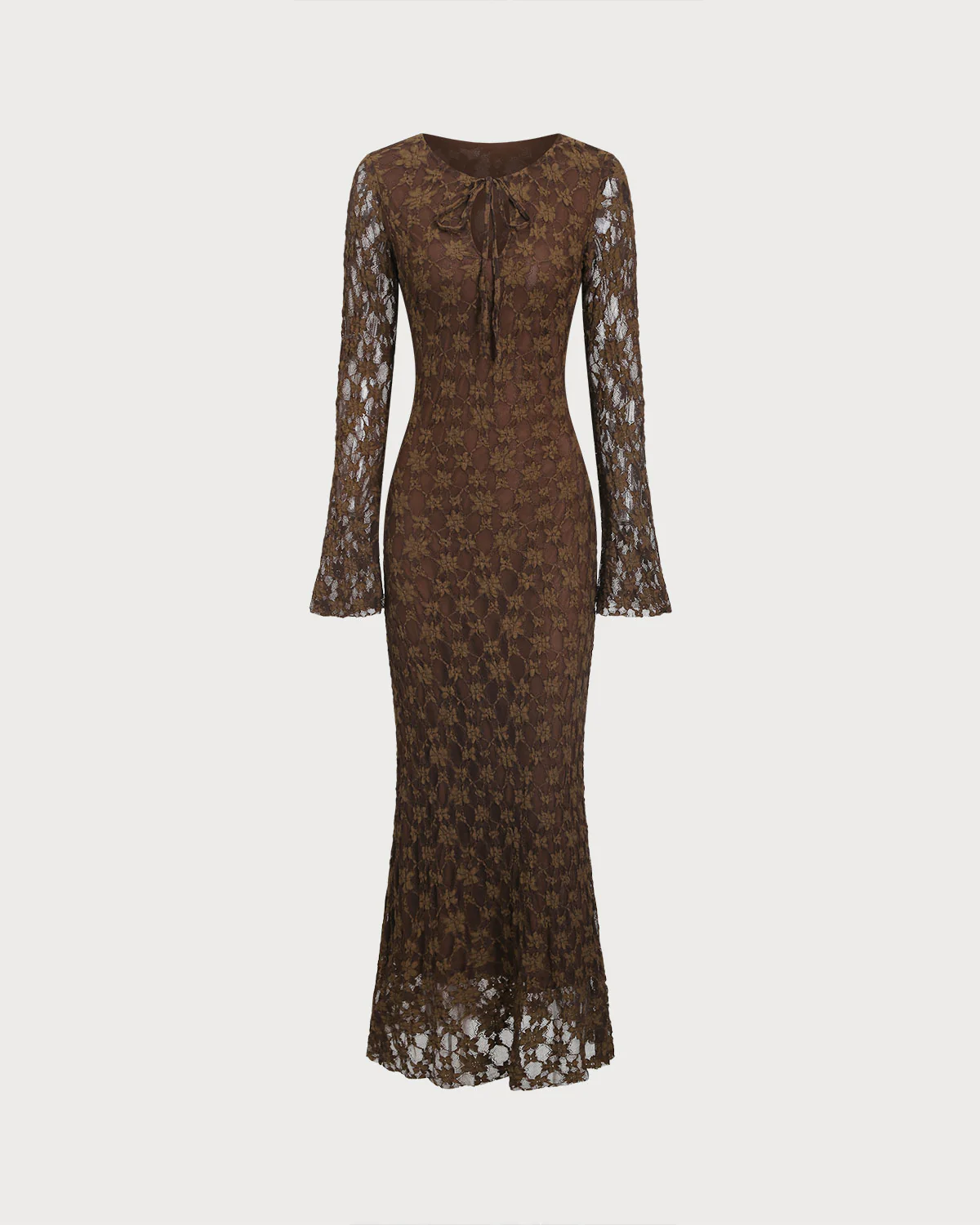 Brown Floral Bell Sleeve Maxi Dress