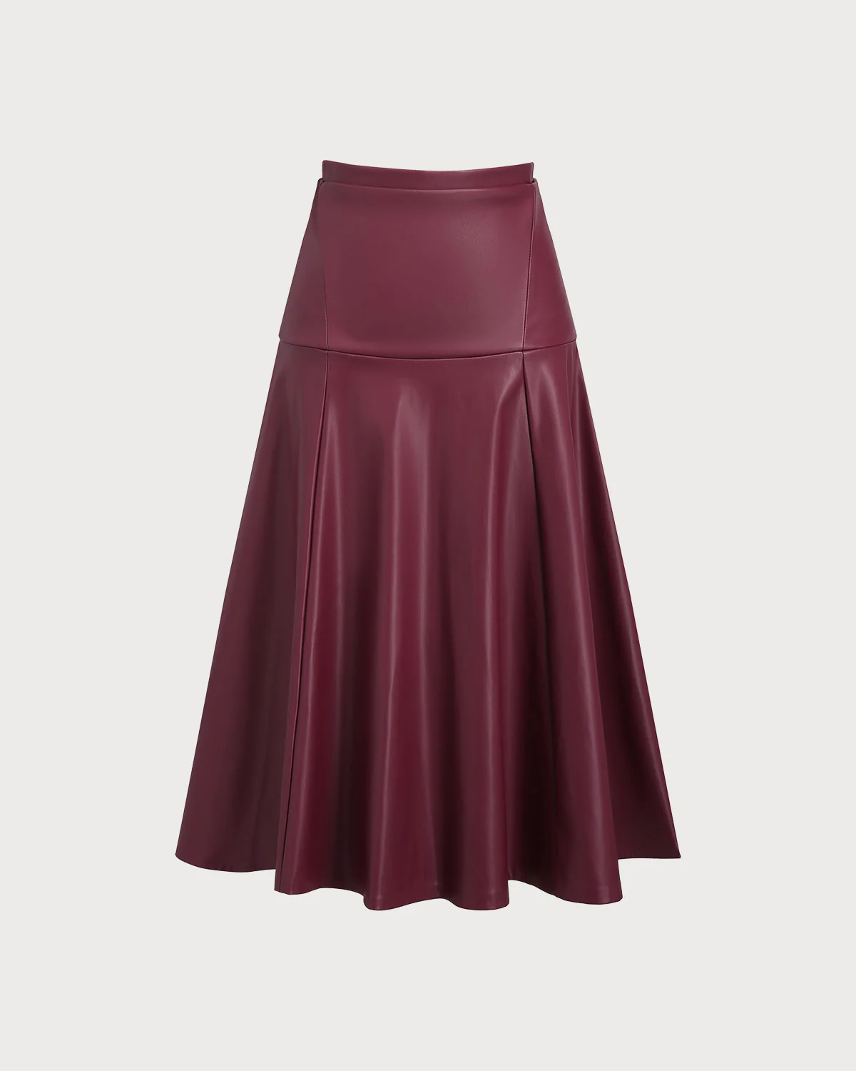 Red PU Leather A-Line Midi Skirt