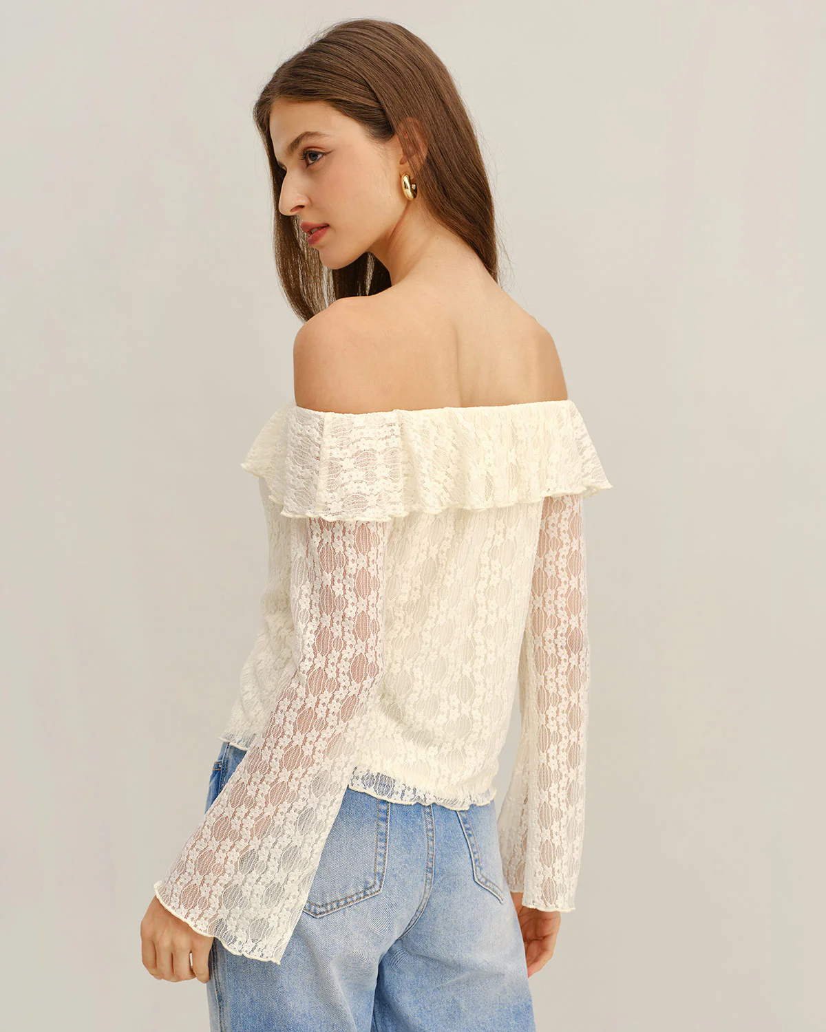 Apricot Lace Off The Shoulder Tee