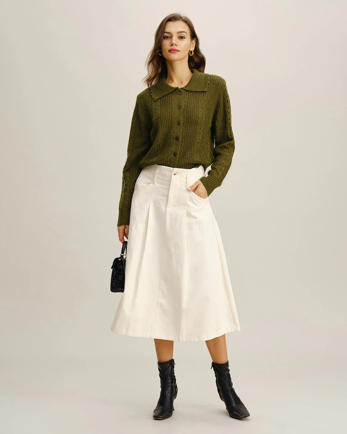 Green Single Breasted Knit Cardigan