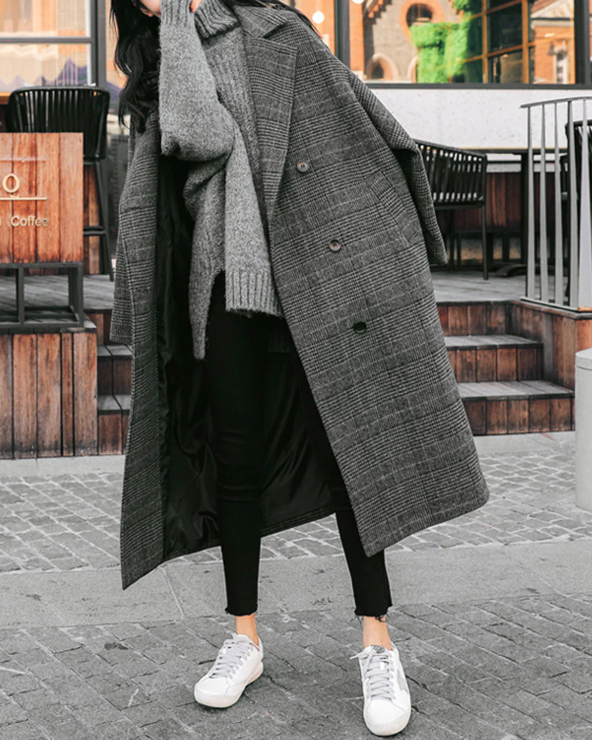 Grey Plaid Trench Coat