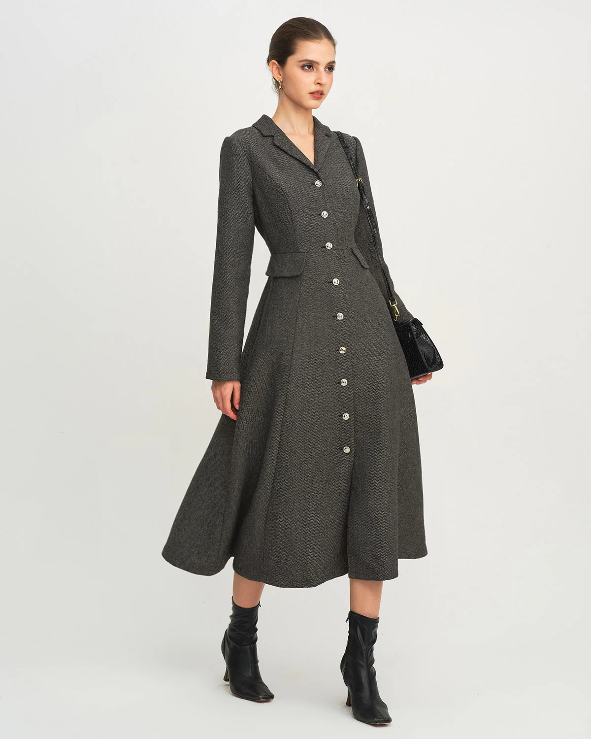 Grey A-Line Button Maxi Dress