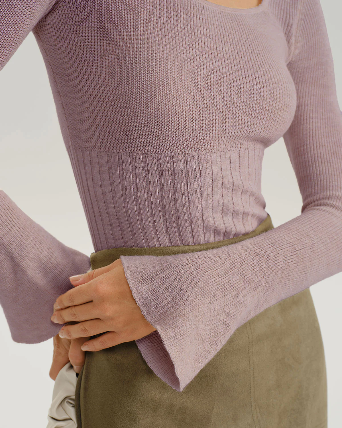 Purple Bell Sleeve Casual Knit Tee