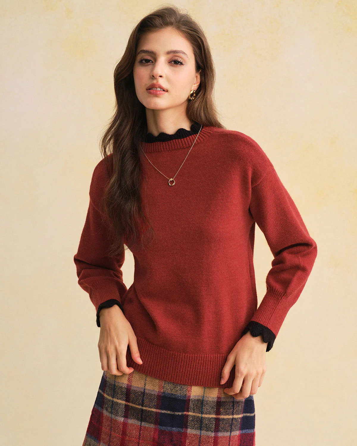 Wine Red  Contrasting Loose Sweater