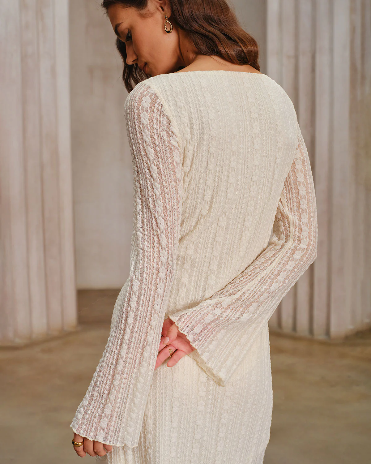 Apricot Lace Bell Sleeve Mini Dress