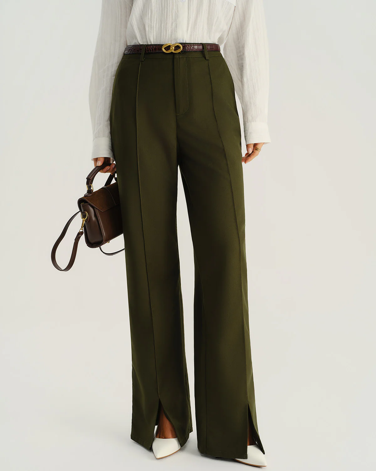 Green Natural Waisted Pocket Straight Pants