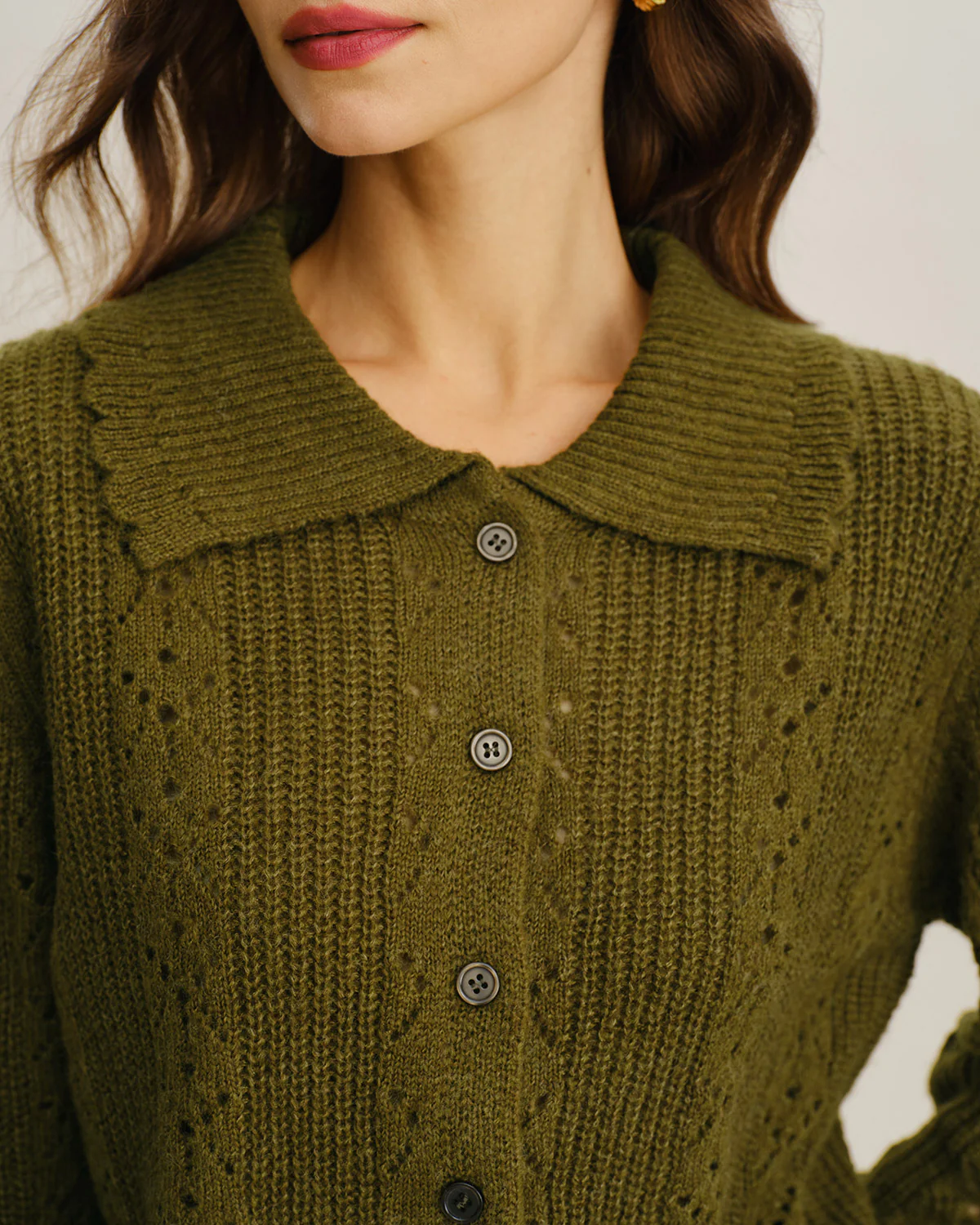 Green Single Breasted Knit Cardigan