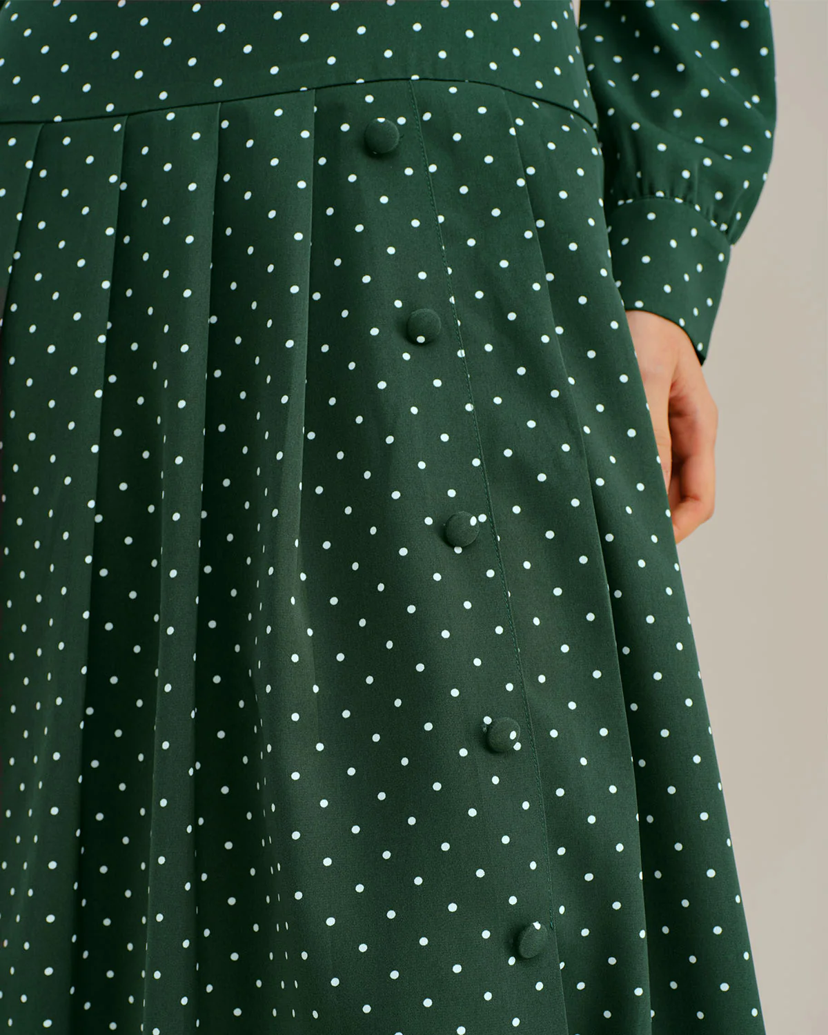 Green Polka Dot A-Line Midi Dress
