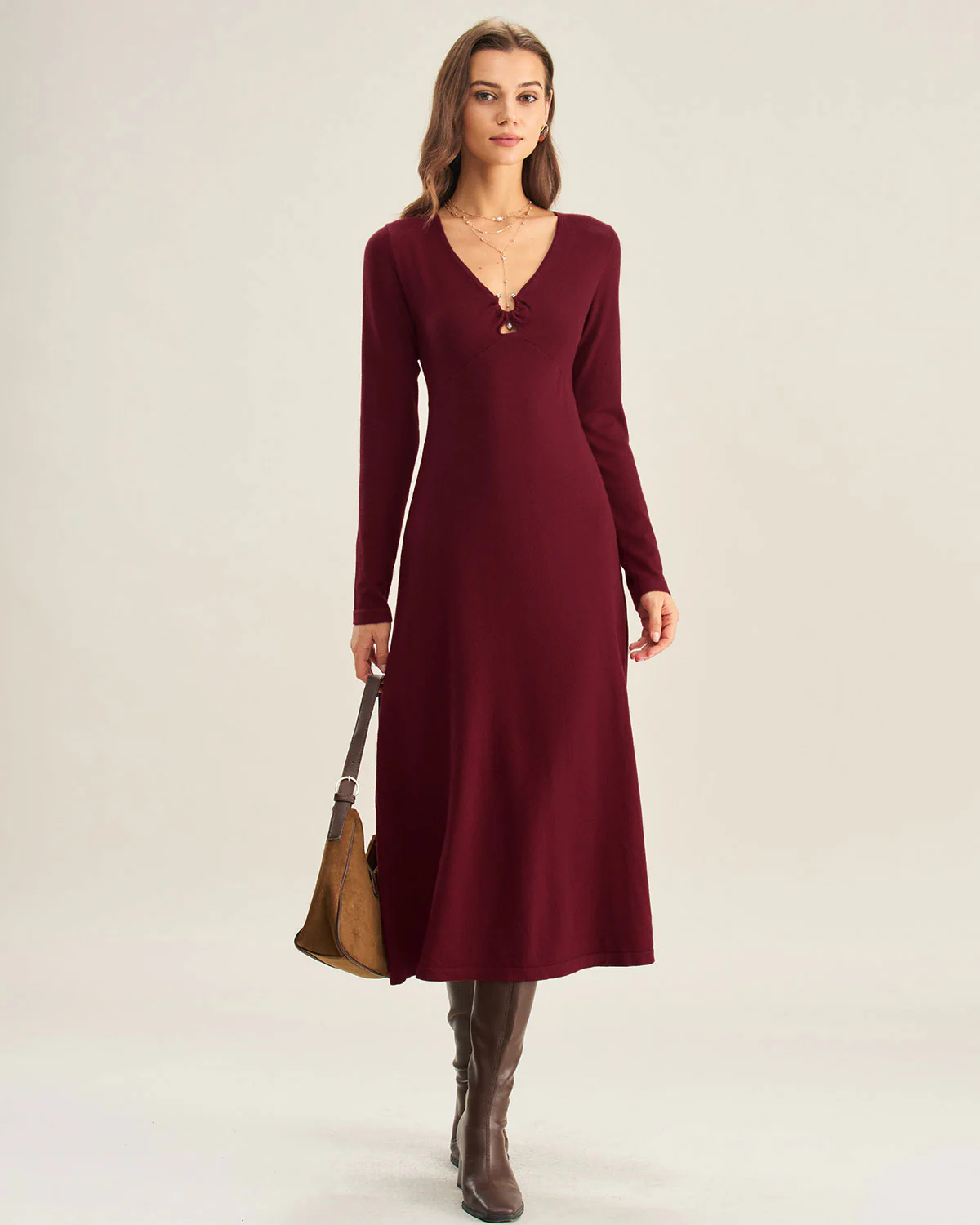 Red Cut Out A-Line Sweater Dress