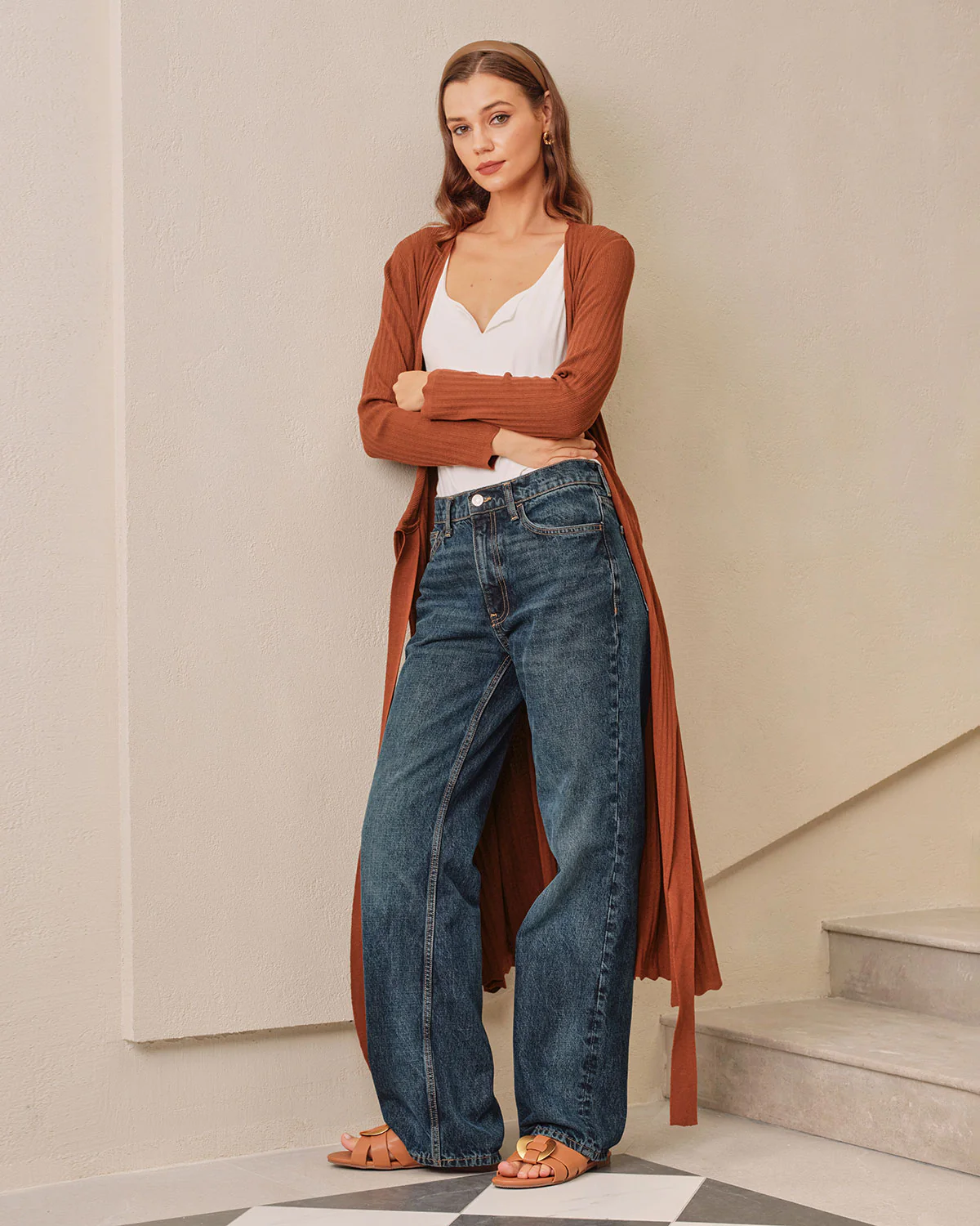 Caramel Knit Wrap Midi Dress