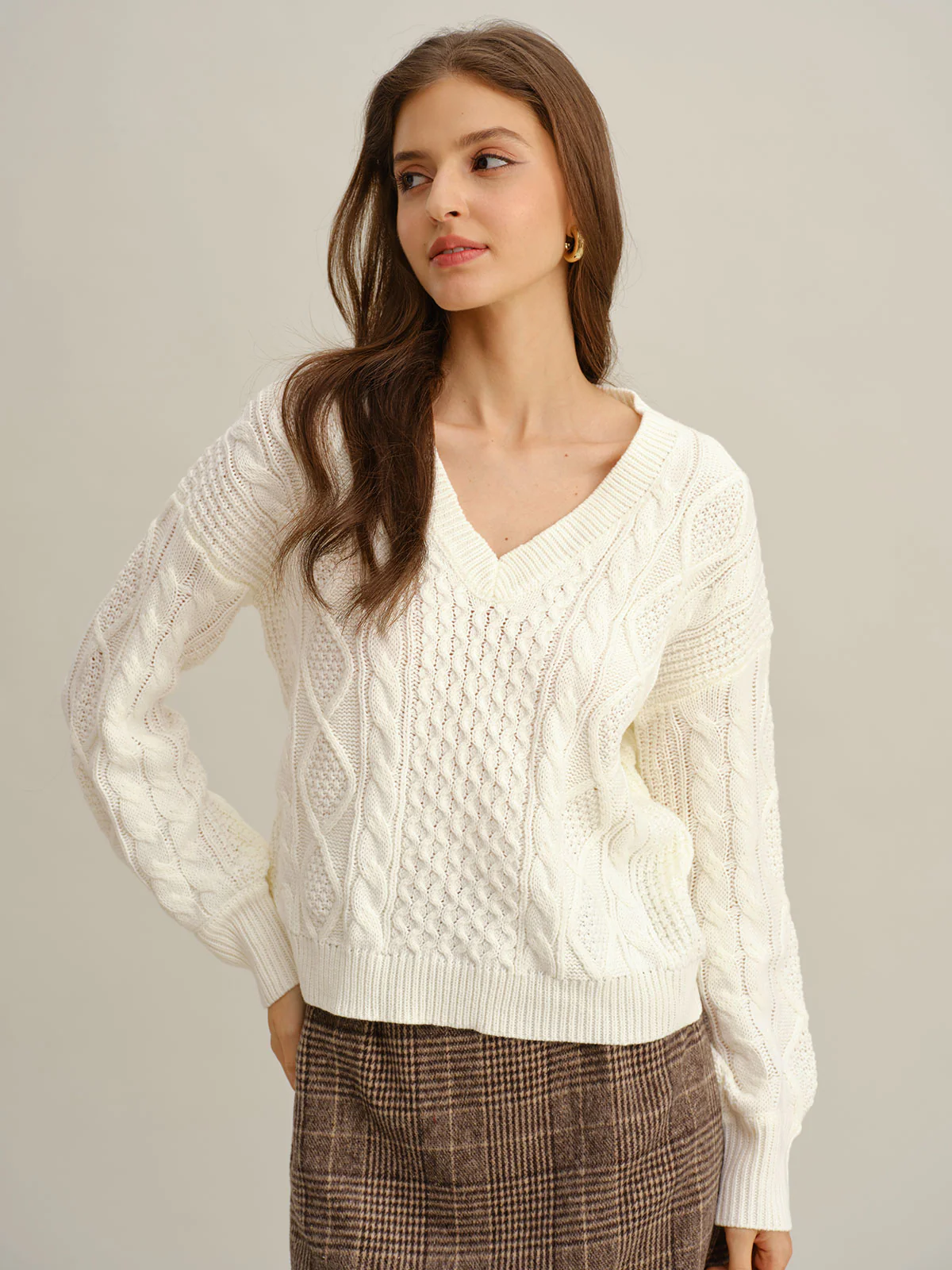 Beige V Neck Sweater