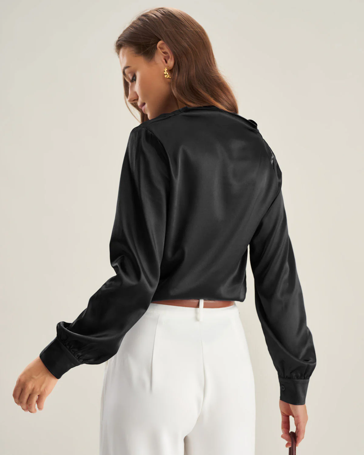 Black Satin V Neck Shirt