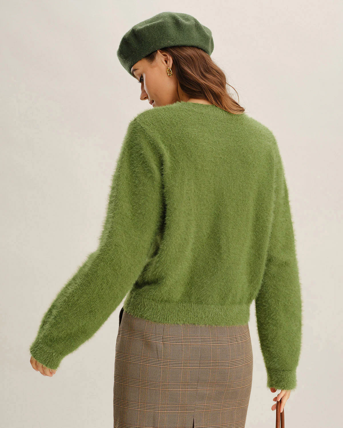 Green Round Neck Knit Cardigan