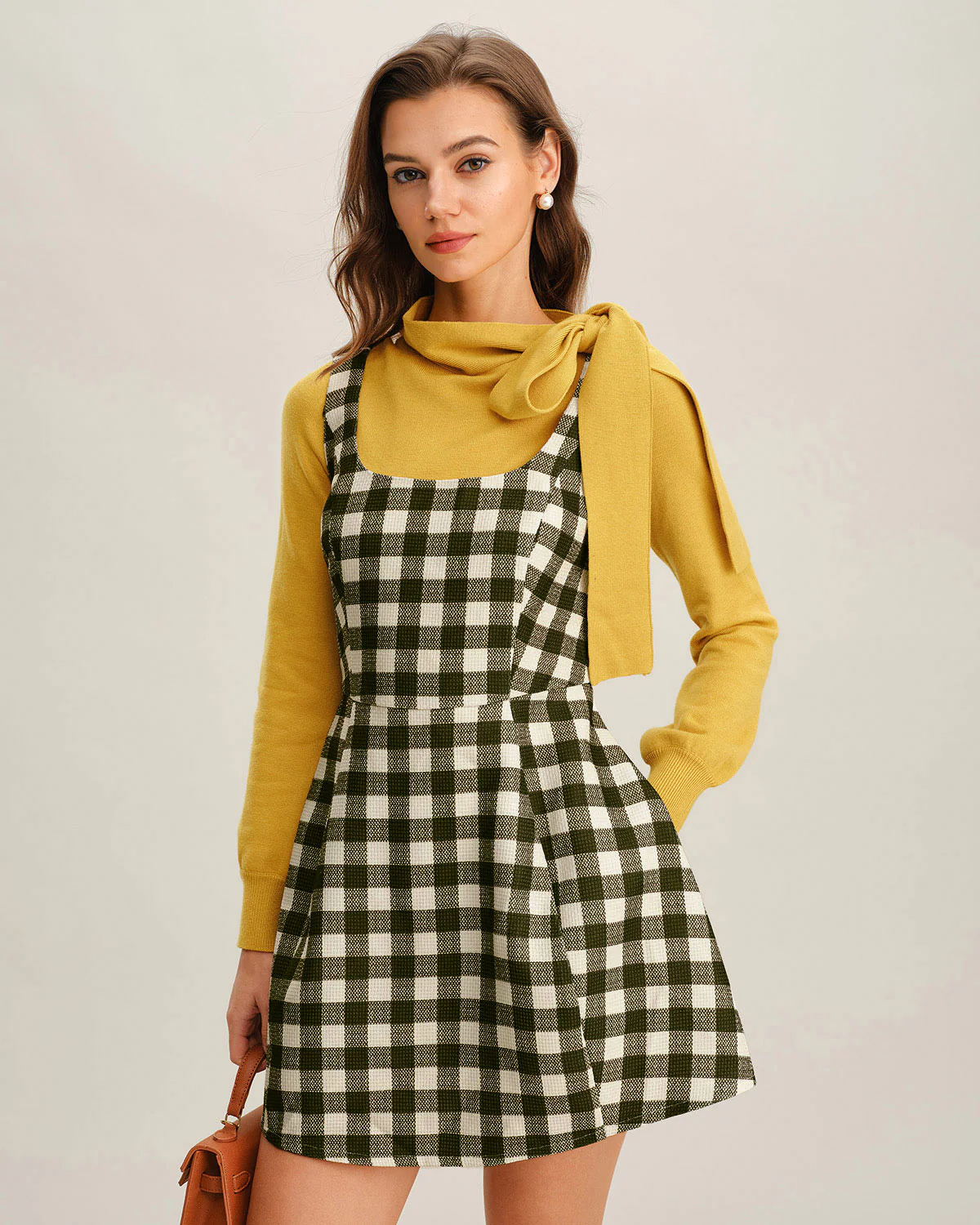 Green Plaid Sleeveless Mini Dress