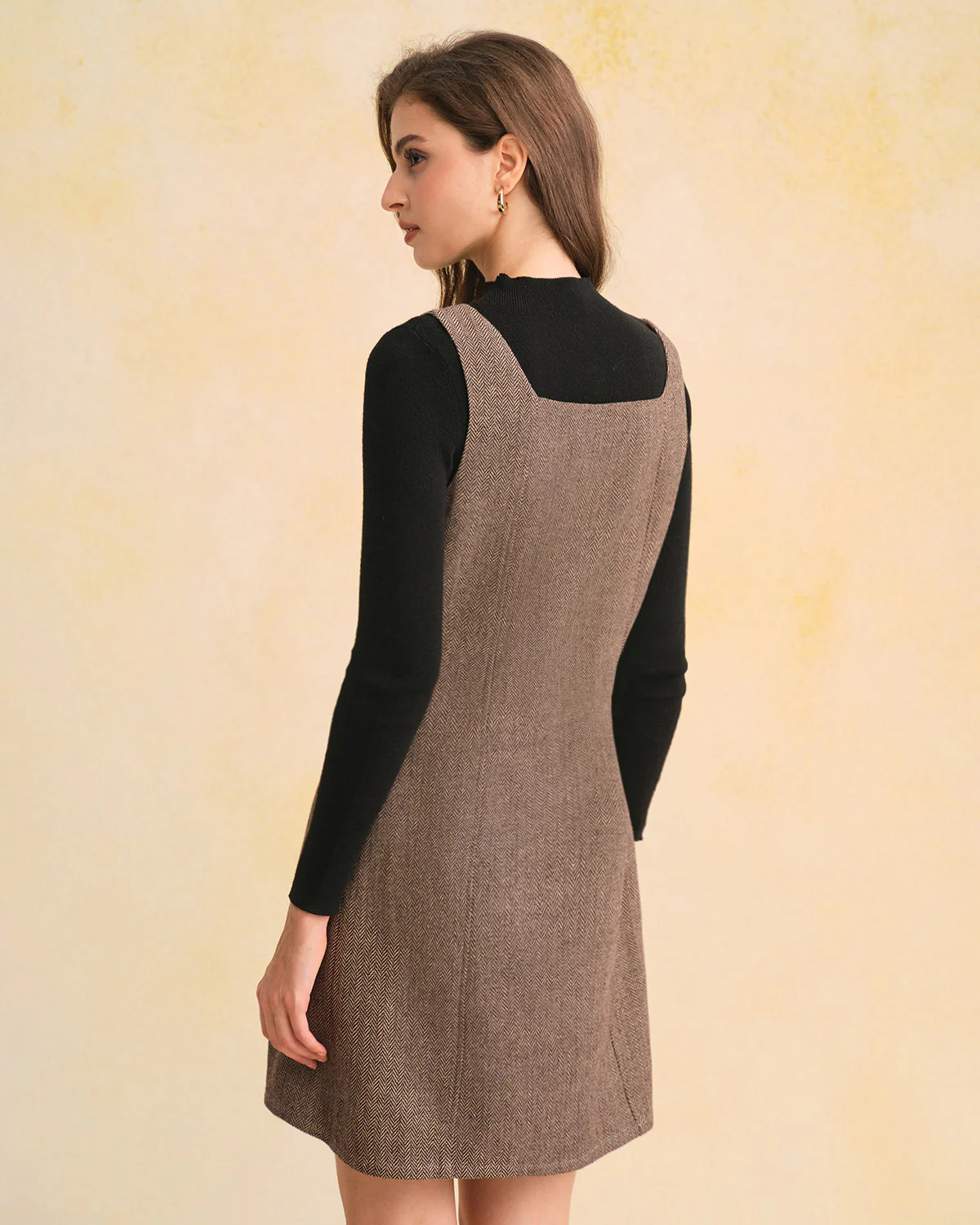 Brown Square Neck Sleeveless Mini Dress