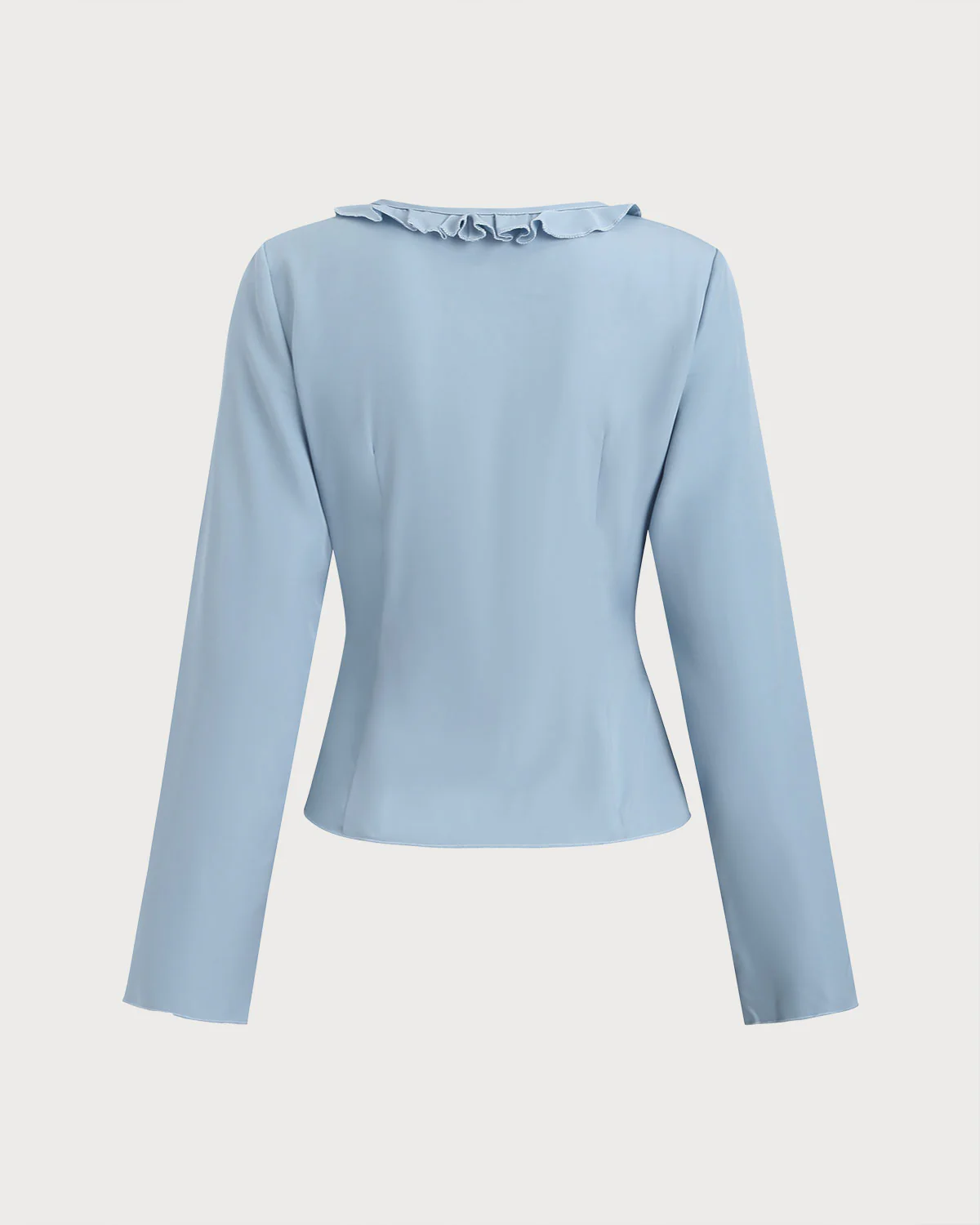 Blue Ruffle V Neck Button Blouse