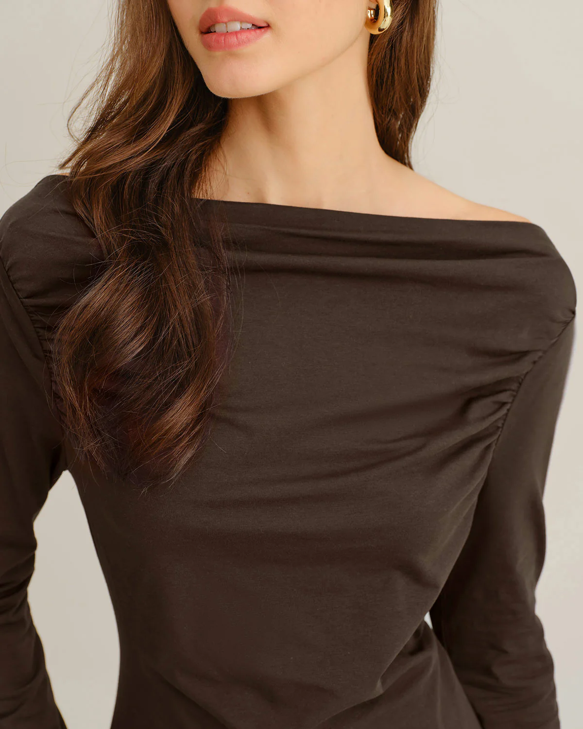 Coffee Ruched Knit Tee