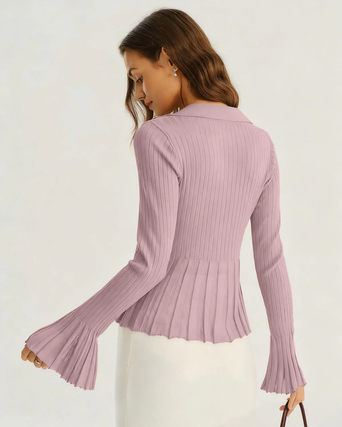 Purple Bell Sleeve Knit Cardigan