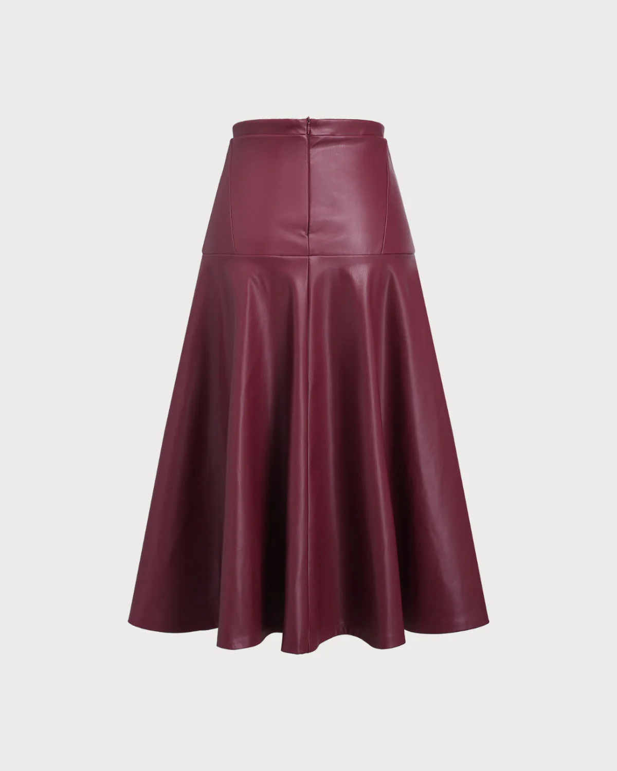 Red PU Leather A-Line Midi Skirt