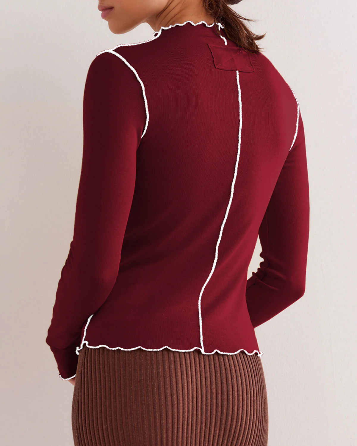 Wine Red Slim Contrasting Tee