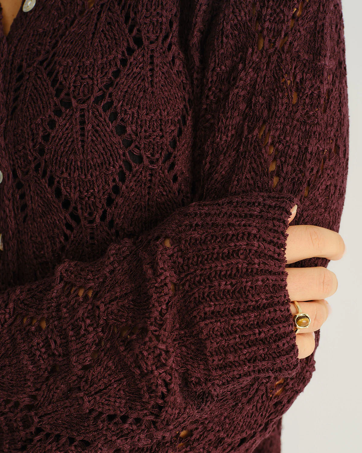 Wine Red Single Breasted Knit Cardigan