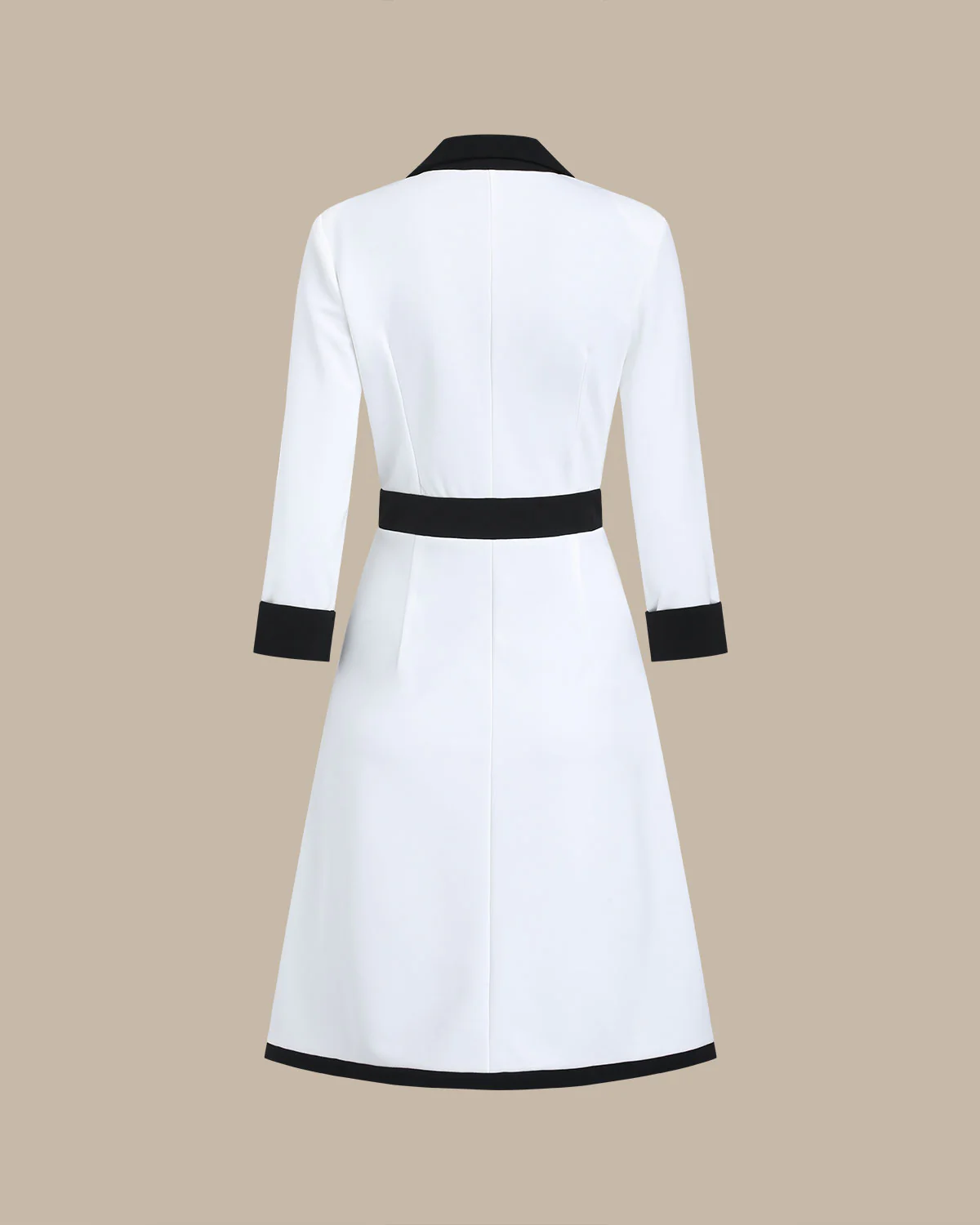 White Contrasting V Neck Button Midi Dress