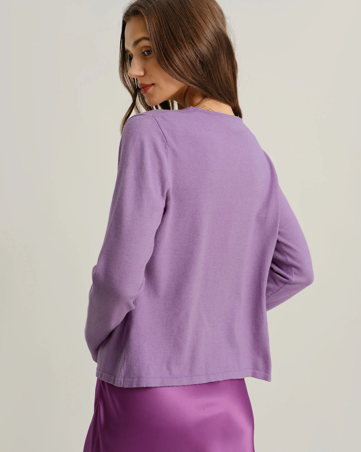 Purple Ribbed Knit Cardigan