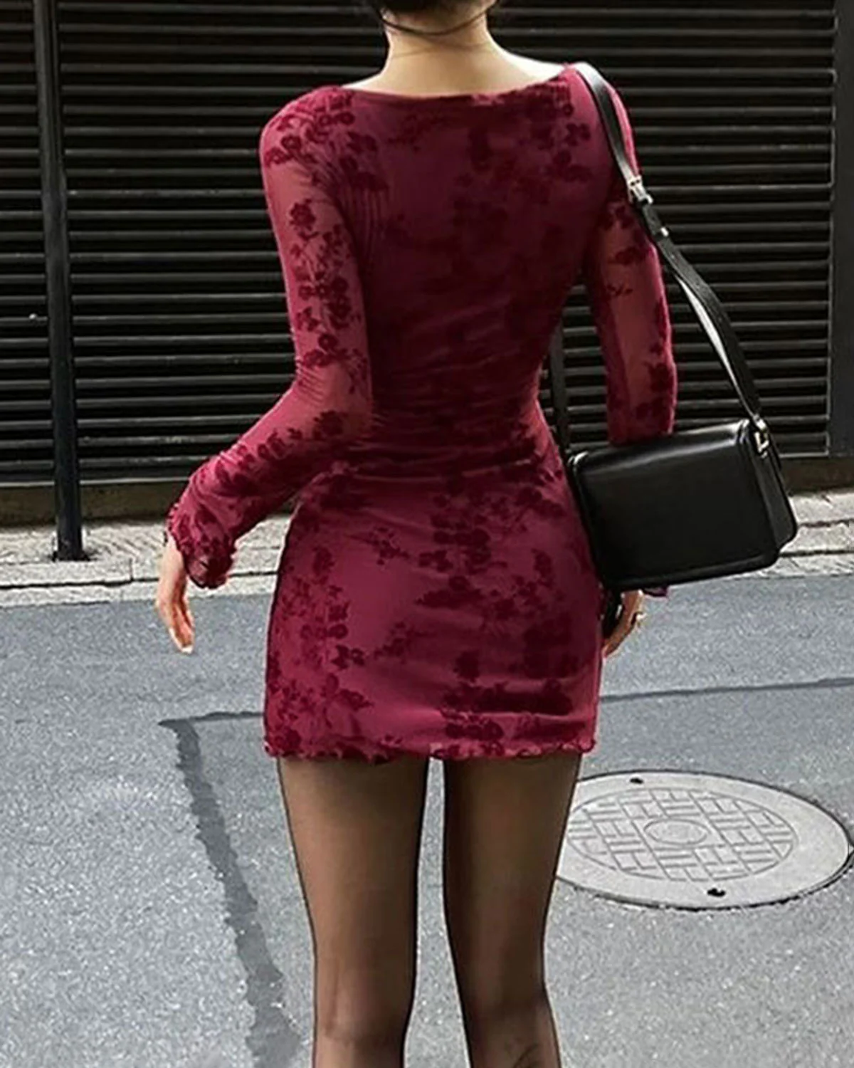 Red Floral Round Neck Mini Dress