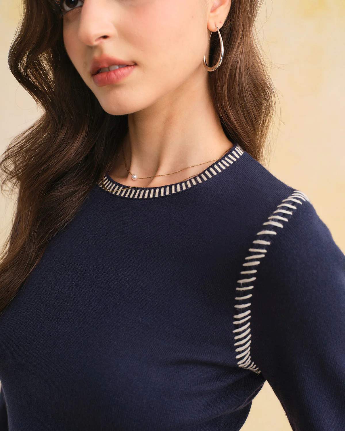 Navy Contrasting Bell Sleeve Sweater Dress