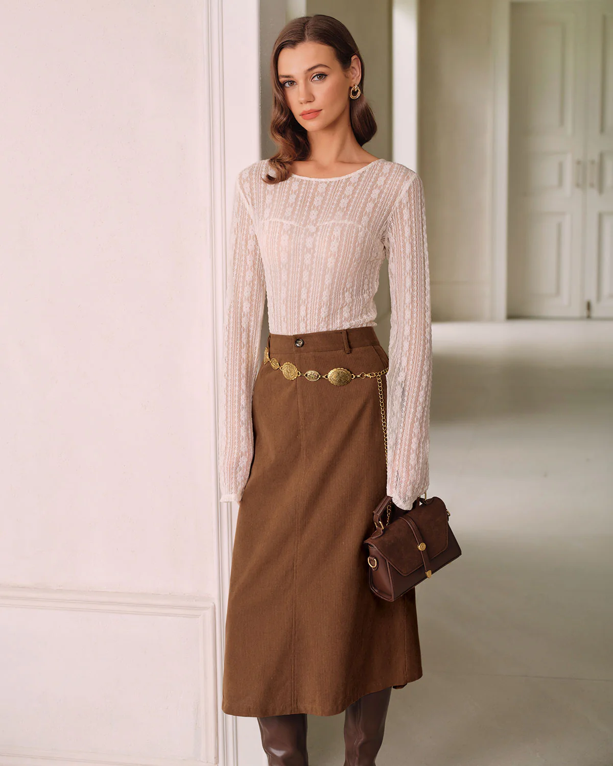 Brown Natural Waisted Straight Skirt